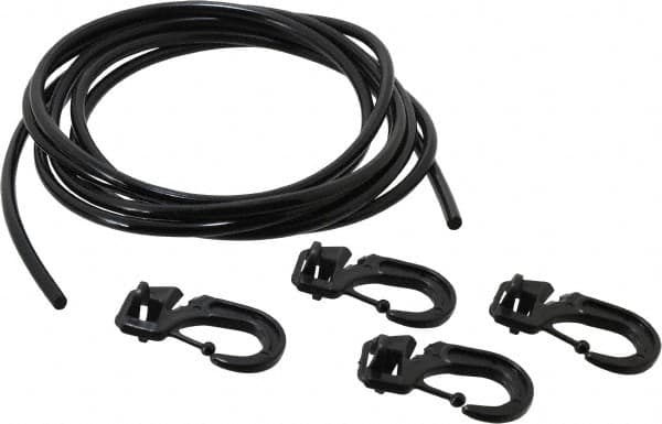Polyflex - 10' Long x 1/4" Diam, Black Tie Down Rope Kit - With 4 Hooks - Benchmark Tooling