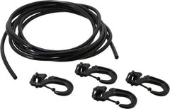 Polyflex - 10' Long x 1/4" Diam, Black Tie Down Rope Kit - With 4 Hooks - Benchmark Tooling
