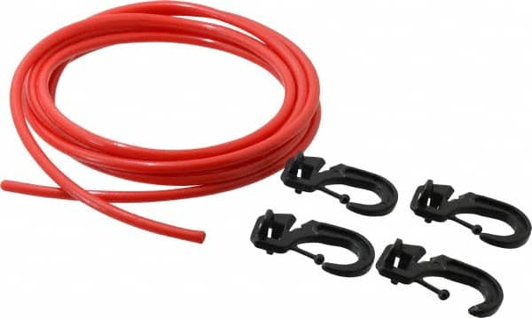 Polyflex - 10' Long x 1/4" Diam, Red Tie Down Rope Kit - With 4 Hooks - Benchmark Tooling