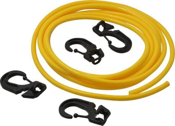 Polyflex - 10' Long x 1/4" Diam, Yellow Tie Down Rope Kit - With 4 Hooks - Benchmark Tooling