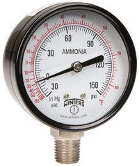 Winters - 2-1/2" Dial, 1/4 Thread, 30-0-150 Scale Range, Pressure Gauge - Lower Connection Mount, Accurate to 3-2-3% of Scale - Benchmark Tooling