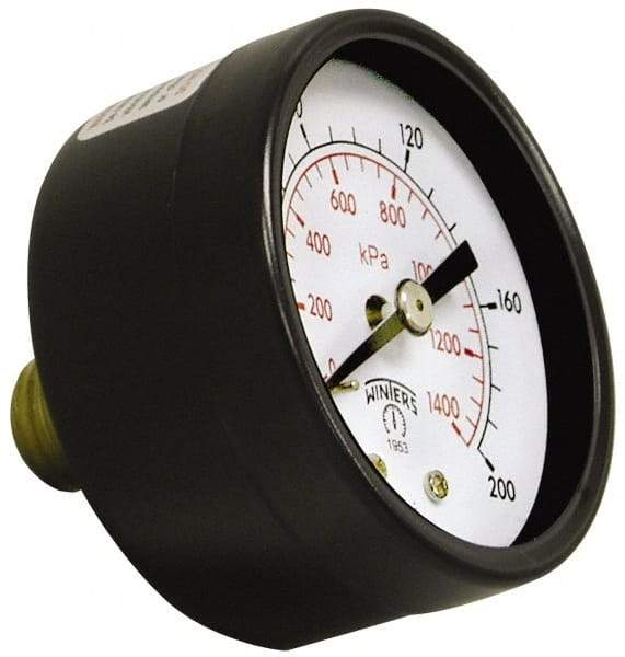 Winters - 1-1/2" Dial, 1/8 Thread, 0-100 Scale Range, Pressure Gauge - Center Back Connection Mount, Accurate to 3-2-3% of Scale - Benchmark Tooling