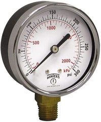 Winters - 2-1/2" Dial, 1/4 Thread, 0-300 Scale Range, Pressure Gauge - Lower Connection Mount, Accurate to 3-2-3% of Scale - Benchmark Tooling