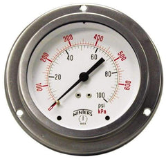 Winters - 2-1/2" Dial, 1/4 Thread, 0-600 Scale Range, Pressure Gauge - Front Flange Panel Mount, Center Back Connection Mount, Accurate to 1.5% of Scale - Benchmark Tooling