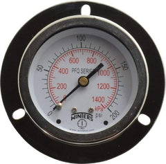 Winters - 2-1/2" Dial, 1/4 Thread, 0-200 Scale Range, Pressure Gauge - Front Flange Panel Mount, Center Back Connection Mount, Accurate to 1.5% of Scale - Benchmark Tooling