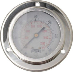 Winters - 2-1/2" Dial, 1/4 Thread, 0-300 Scale Range, Pressure Gauge - Front Flange Panel Mount, Center Back Connection Mount, Accurate to 1.5% of Scale - Benchmark Tooling