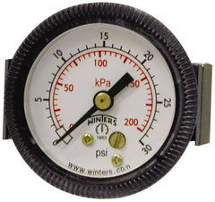 Winters - 2-1/2" Dial, 1/4 Thread, 0-30 Scale Range, Pressure Gauge - U-Clamp Panel Mount, Center Back Connection Mount, Accurate to 2.5% of Scale - Benchmark Tooling