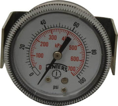 Winters - 2" Dial, 1/8 Thread, 0-100 Scale Range, Pressure Gauge - U-Clamp Panel Mount, Center Back Connection Mount, Accurate to 2.5% of Scale - Benchmark Tooling