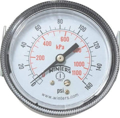 Winters - 2-1/2" Dial, 1/4 Thread, 0-160 Scale Range, Pressure Gauge - U-Clamp Panel Mount, Center Back Connection Mount, Accurate to 2.5% of Scale - Benchmark Tooling