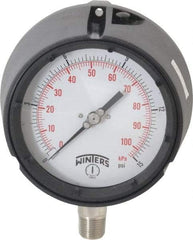Winters - 4-1/2" Dial, 1/2 Thread, 0-15 Scale Range, Pressure Gauge - Lower Connection Mount, Accurate to 0.5% of Scale - Benchmark Tooling