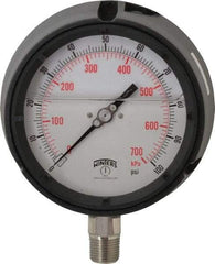 Winters - 4-1/2" Dial, 1/2 Thread, 0-100 Scale Range, Pressure Gauge - Lower Connection Mount, Accurate to 0.5% of Scale - Benchmark Tooling