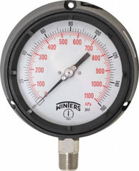 Winters - 4-1/2" Dial, 1/2 Thread, 0-160 Scale Range, Pressure Gauge - Lower Connection Mount, Accurate to 0.5% of Scale - Benchmark Tooling