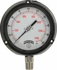 Winters - 4-1/2" Dial, 1/2 Thread, 0-200 Scale Range, Pressure Gauge - Lower Connection Mount, Accurate to 0.5% of Scale - Benchmark Tooling