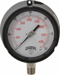 Winters - 4-1/2" Dial, 1/2 Thread, 0-600 Scale Range, Pressure Gauge - Lower Connection Mount, Accurate to 0.5% of Scale - Benchmark Tooling