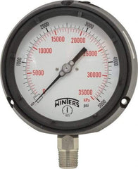 Winters - 4-1/2" Dial, 1/2 Thread, 0-5,000 Scale Range, Pressure Gauge - Lower Connection Mount, Accurate to 0.5% of Scale - Benchmark Tooling