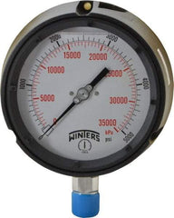 Winters - 4-1/2" Dial, 1/2 Thread, 0-5,000 Scale Range, Pressure Gauge - Lower Connection Mount, Accurate to 0.5% of Scale - Benchmark Tooling