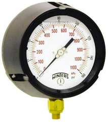 Winters - 4-1/2" Dial, 1/2 Thread, 30-0-60 Scale Range, Pressure Gauge - Lower Connection Mount, Accurate to 0.5% of Scale - Benchmark Tooling