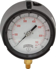 Winters - 4-1/2" Dial, 1/4 Thread, 0-100 Scale Range, Pressure Gauge - Lower Connection Mount, Accurate to 0.5% of Scale - Benchmark Tooling