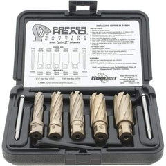 Hougen - 8 Piece, 9/16 to 1-1/16" Cutter Diam, 2" Cutting Depth, Carbide-Tipped Annular Cutter Set - Bright Finish, 3/4" Shank Diam, 9/16, 11/16, 13/16, 15/16, 1-1/16" Cutter Diams, 2 Flats on Shank - Benchmark Tooling