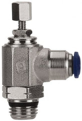 Value Collection - 3/8" Pipe, Angled Miniature Needle Valve - Buna Seal, Male x Push to Connect Ends, Nickel Plated Brass Valve, 145 Max psi - Benchmark Tooling