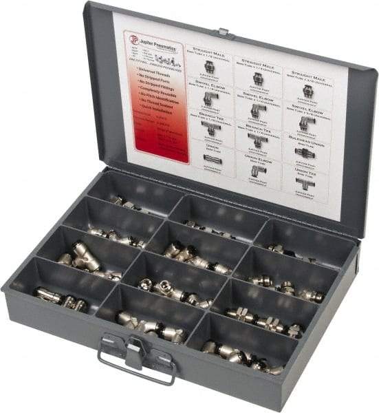 Value Collection - 60 Piece, Push to Connect Fitting Kit - Mixed Universal Threads, 8mm Tube - Benchmark Tooling