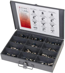 Value Collection - 60 Piece, Push to Connect Fitting Kit - Mixed Universal Threads, 1/4" Tube - Benchmark Tooling