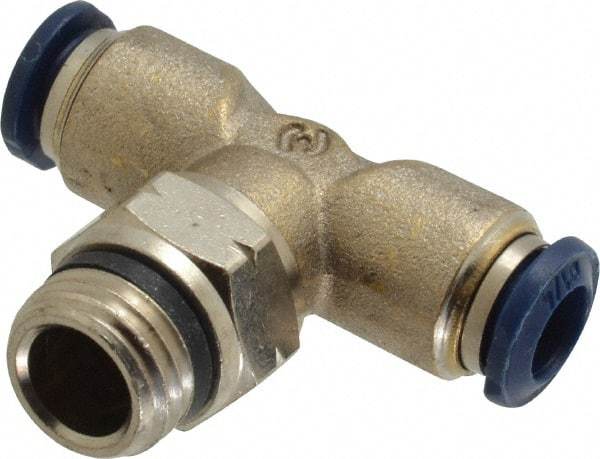 Value Collection - 1/4" Outside Diam, 1/4 Universal, Nickel Plated Brass Push-to-Connect Tube Male Swivel Branch Tee - 250 Max psi, Tube to Universal Thread Connection, Buna O-Ring - Benchmark Tooling