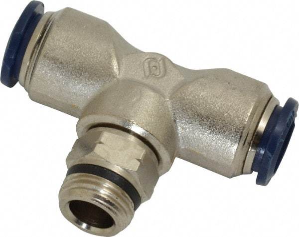 Value Collection - 1/2" Outside Diam, 3/8 Universal, Nickel Plated Brass Push-to-Connect Tube Male Swivel Branch Tee - 250 Max psi, Tube to Universal Thread Connection, Buna O-Ring - Benchmark Tooling