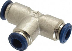 Value Collection - 1/4" Outside Diam, Nickel Plated Brass Push-to-Connect Tube Union Tee - 250 Max psi, Tube to Tube Connection, Buna O-Ring - Benchmark Tooling