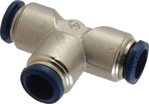 Value Collection - 1/2" Outside Diam, Nickel Plated Brass Push-to-Connect Tube Union Tee - 250 Max psi, Tube to Tube Connection, Buna O-Ring - Benchmark Tooling