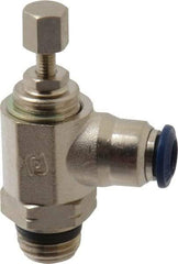 Value Collection - 1/4" Pipe, Angled Miniature Needle Valve - Buna Seal, Male x Push to Connect Ends, Nickel Plated Brass Valve, 145 Max psi - Benchmark Tooling