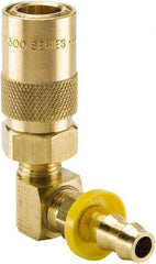 Parker - Nonthreaded Brass Hydraulic Hose Push-Lok Hose Barb Coupler & 90° Fitting - 200 psi, 12 GPM, 3/4" Hose Diam, Series Moldmate - Benchmark Tooling