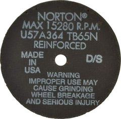 Norton - 4" 36 Grit Aluminum Oxide Cutoff Wheel - 1/16" Thick, 3/8" Arbor, 19,100 Max RPM, Use with Die Grinders - Benchmark Tooling