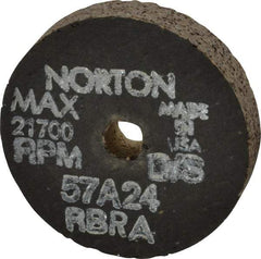 Norton - 2-1/2" Diam x 3/8" Hole x 1/2" Thick, R Hardness, 24 Grit Surface Grinding Wheel - Aluminum Oxide, Type 1, Very Coarse Grade, 21,700 Max RPM, No Recess - Benchmark Tooling
