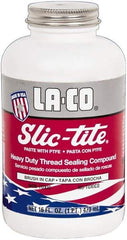 LA-CO - 1 Pt Brush Top Can White Thread Sealant - Paste with PTFE, 500°F Max Working Temp, For Metal, PVC, CPVC & ABS Plastic Pipe Threads - Benchmark Tooling