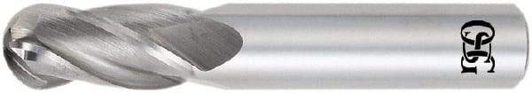 OSG - 12mm Diam, 25mm LOC, 4 Flute Solid Carbide Ball End Mill - TiAlN Finish, Single End, 76mm OAL, 76mm Shank Diam, Spiral Flute - Benchmark Tooling
