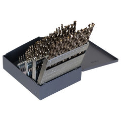 #1-#60 RHS / RHC HSS-CO 8% (M42) 135 Degree Split Point Heavy Duty Cobalt Jobber Length Drill Set - Straw / Gold Oxide - Exact Industrial Supply