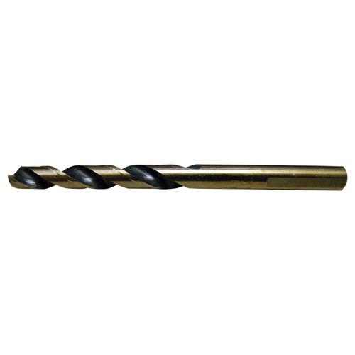 21/64 RHS / RHC HSS 135 Degree Split Point Heavy Duty Mechanics Length Drill - Black & Gold - Exact Industrial Supply
