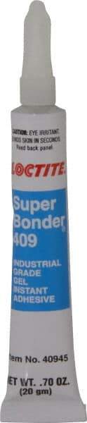 Loctite - 0.70 oz Tube Clear Instant Adhesive - Series 409, 75 sec Working Time, 24 hr Full Cure Time, Bonds to Metal, Plastic & Rubber - Benchmark Tooling