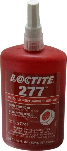 Loctite - 250 mL Bottle, Red, High Strength Liquid Threadlocker - Series 277, 24 hr Full Cure Time, Hand Tool, Heat Removal - Benchmark Tooling