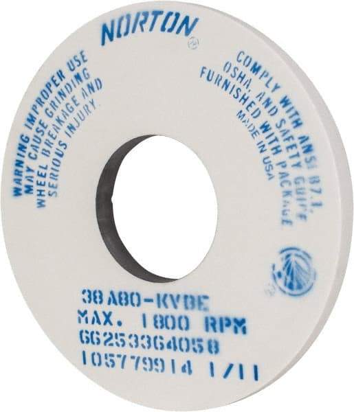 Norton - 14" Diam x 5" Hole x 1" Thick, K Hardness, 80 Grit Surface Grinding Wheel - Aluminum Oxide, Type 1, Medium Grade, 1,800 Max RPM, Vitrified Bond, No Recess - Benchmark Tooling