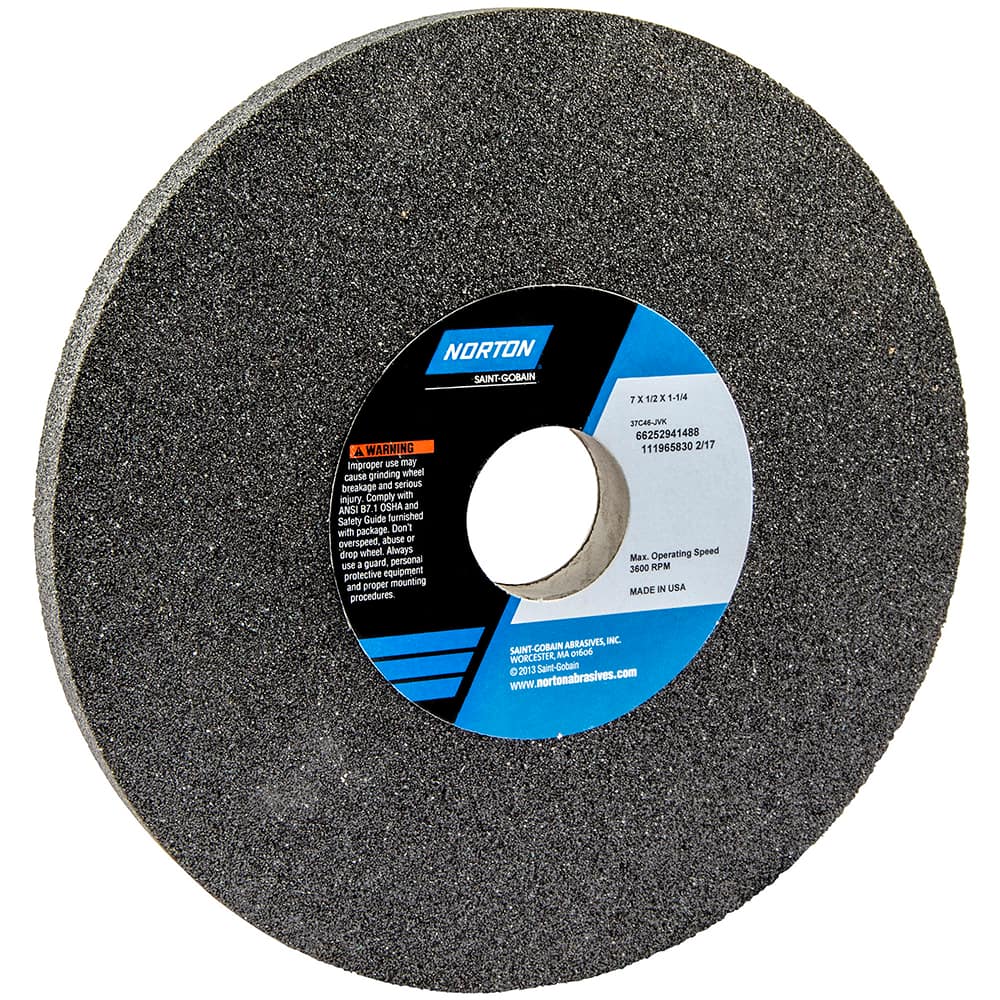 Norton - 7" Diam x 1-1/4" Hole x 1/2" Thick, J Hardness, 46 Grit Surface Grinding Wheel - Benchmark Tooling