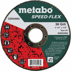 Metabo - 4-1/2" Diam, 7/8" Hole, 36 Grit Ceramic Alumina Fiber Disc - Benchmark Tooling