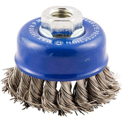 Norton - 2-3/4" Diam 5/8-11 Threaded Arbor Stainless Steel Fill Cup Brush - Benchmark Tooling