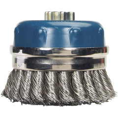 Norton - 4" Diam 5/8-11 Threaded Arbor Stainless Steel Fill Cup Brush - Benchmark Tooling