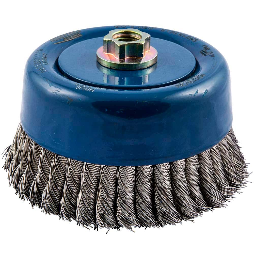 Norton - 6" Diam 5/8-11 Threaded Arbor Stainless Steel Fill Cup Brush - Benchmark Tooling