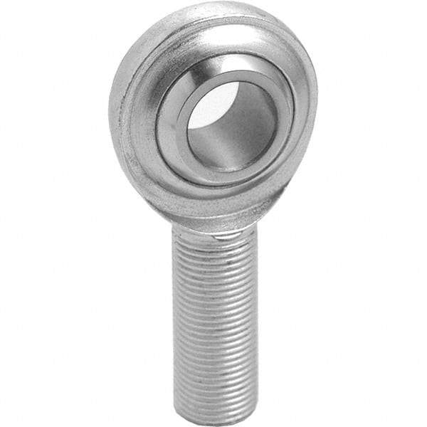 Tritan - 3/8" ID, 5,100 Lb Max Static Cap, Male Spherical Rod End - 3/8-24 RH, 1/2" Shank Diam, 1-1/4" Shank Length, Zinc Plated Carbon Steel with Low Carbon Steel Raceway - Benchmark Tooling