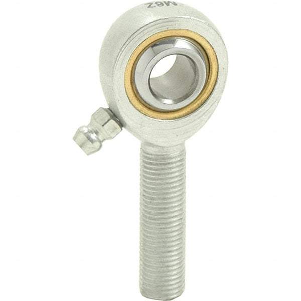 Tritan - 3/8" ID, 2-7/16" Max OD, 4,012 Lb Max Static Cap, Male Spherical Rod End - 3/8-24 RH, 1/2" Shank Diam, 1-1/4" Shank Length, Zinc Plated Carbon Steel with Sintered Oil Impregnated Bronze Raceway - Benchmark Tooling