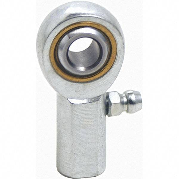 Tritan - 3/8" ID, 2-7/16" Max OD, 3,950 Lb Max Static Cap, Female Spherical Rod End - 3/8-24 UNF RH, 1/2" Shank Diam, 13/16" Shank Length, Zinc Plated Carbon Steel with Sintered Oil Impregnated Bronze Raceway - Benchmark Tooling