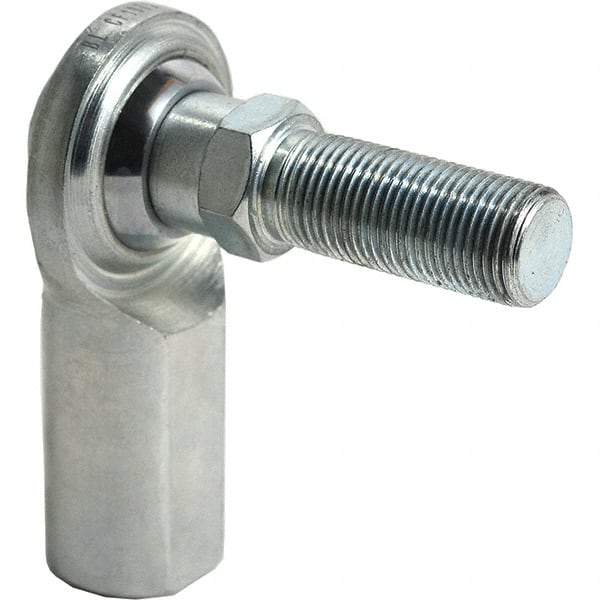 Tritan - 1/2" ID, 9,100 Lb Max Static Cap, Female Spherical Rod End - 1/2-20 UNF RH, 5/8" Shank Diam, 1-1/16" Shank Length, Zinc Plated Carbon Steel with Low Carbon Steel Raceway - Benchmark Tooling